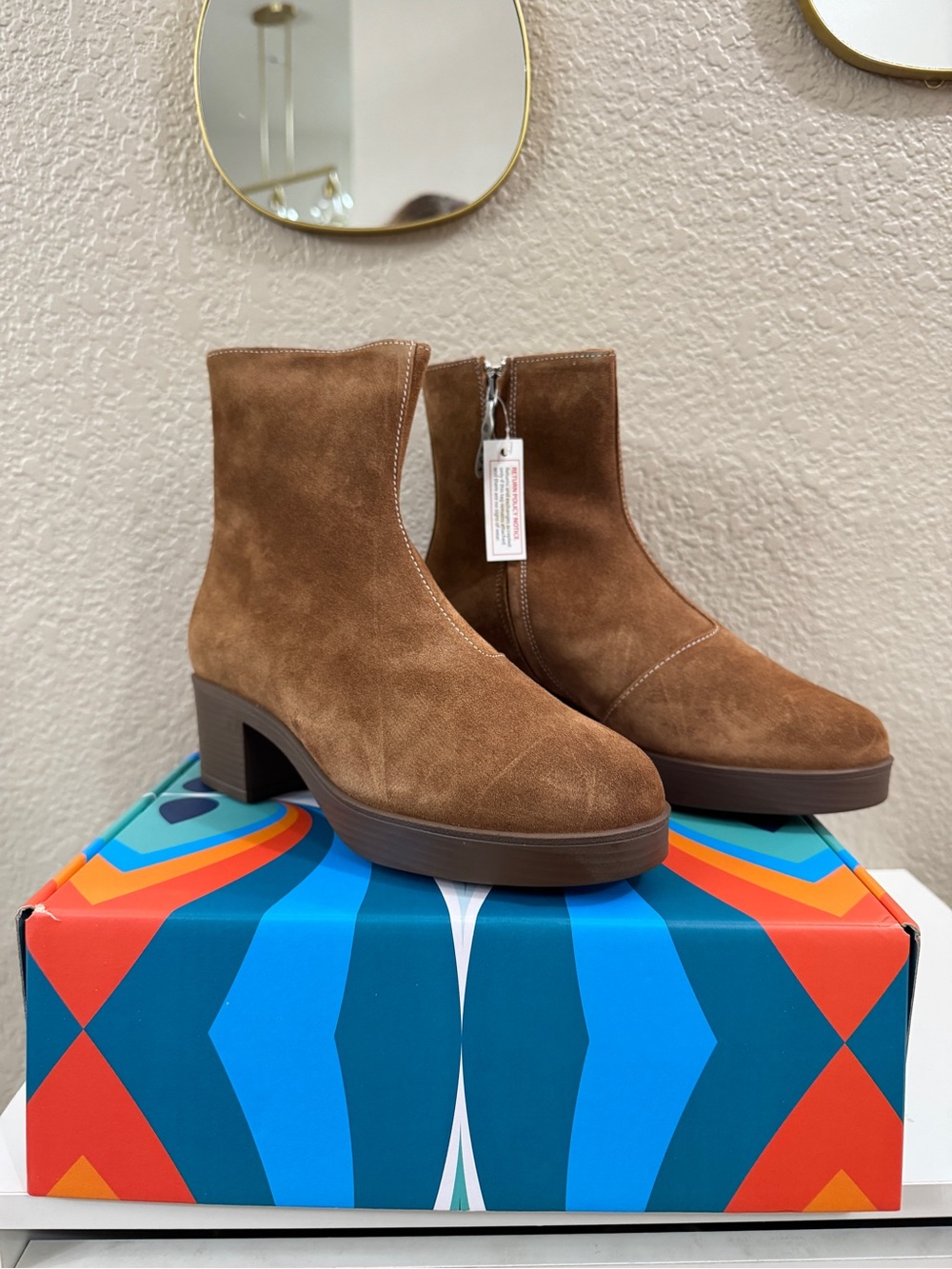 NWT LAZO Siren Goldstone Brown Suede Platform Boots 8.5